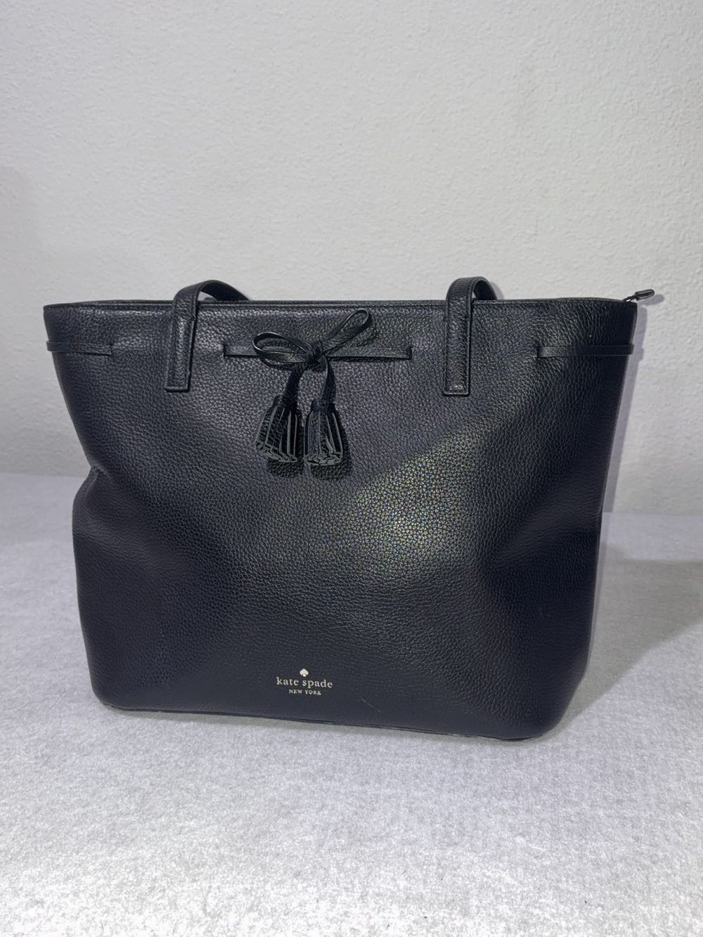 kate spade Black Pebbled Leather Tassel Tote
